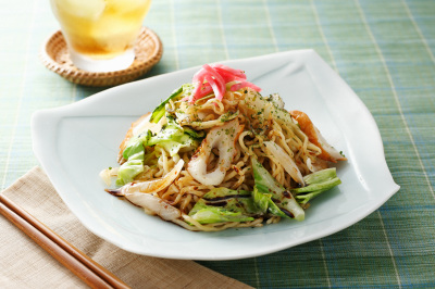 春野菜とちくわのシンプル焼きそば出来上がり図