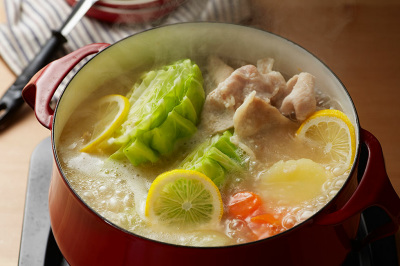 豚肉と玉ねぎのキャベツ鍋出来上がり図