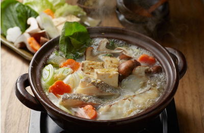 たらと青菜の生姜風味鍋出来上がり図