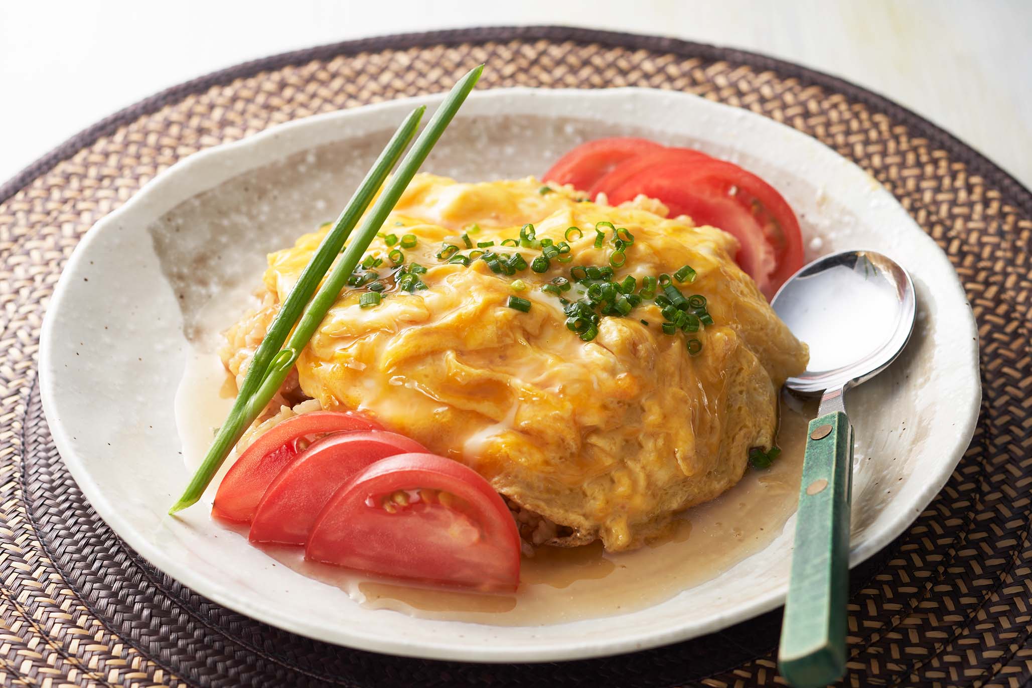 まぜこみご飯の素かしわめしの和風とろりオムライス出来上がり図